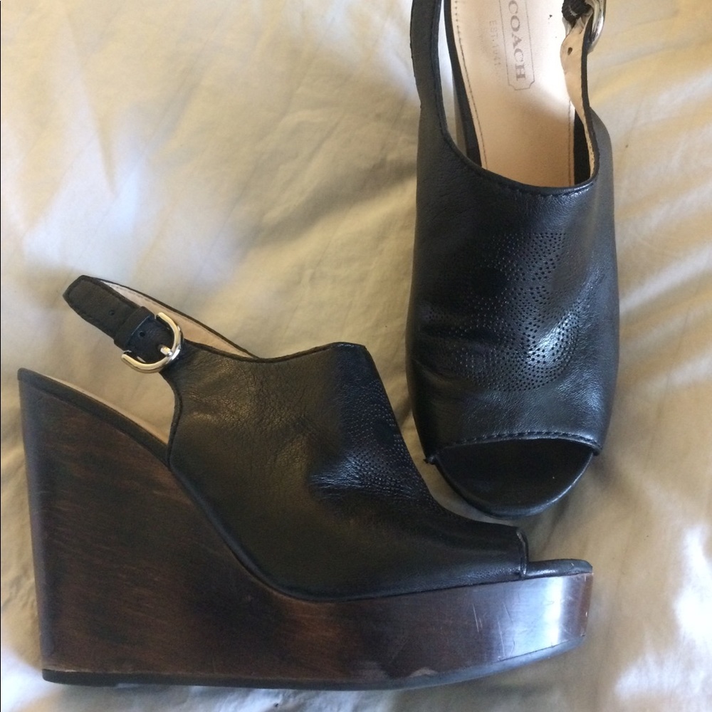 Coach jade wedge wood heels size 8.5 black
